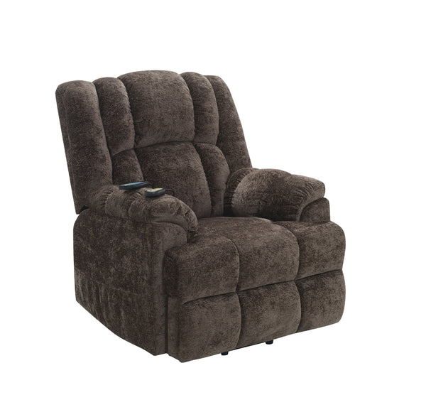 English Elm Pacay Faux Leather Aire Power Recliner with Lift, Heat & Massage, Pocket Coil Seat, Cup Holders Brown 36.3 L x 30.4 W x 25.6 H B2726P245484