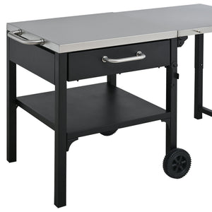 English Elm Outdoor Bbq Prep Cart Rolling Stainless Steel Grill Station with Foldable Work Surface Black N719P407403B