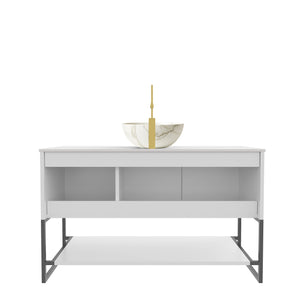 English Elm 48" Freestanding Bathroom Vanity Cabinet Sintered Stone Top Woodgrain Finish Open Shelf W2615S00663