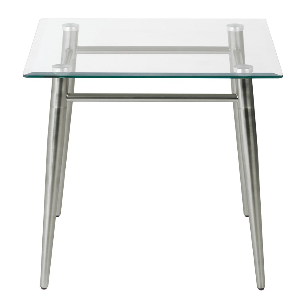 OSP Home Furnishings Brooklyn Square Glass Top End Table with Nickel Brushed Metal Frame for Modern Living Rooms MG0922S-NB