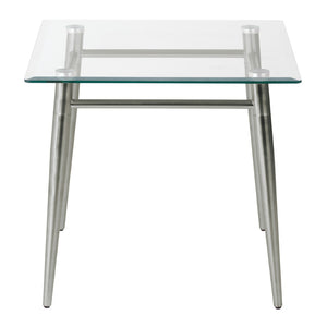 OSP Home Furnishings Brooklyn Square Glass Top End Table with Nickel Brushed Metal Frame for Modern Living Rooms MG0922S-NB
