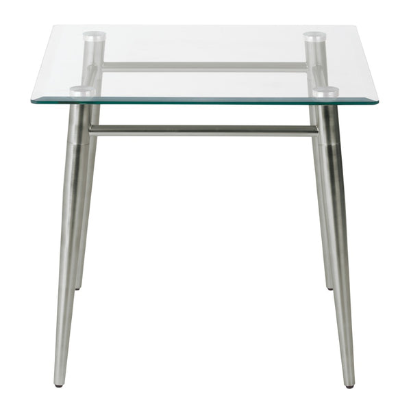 OSP Home Furnishings Brooklyn Square Glass Top End Table with Nickel Brushed Metal Frame for Modern Living Rooms MG0922S-NB