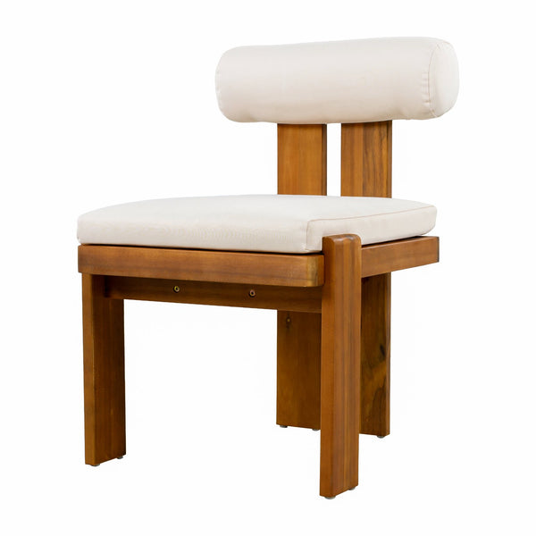 English Elm Outdoor Acacia Wood Dining Chairs Set of 2 with Sculptural Cylindrical Backrest Cushions N776P387625B