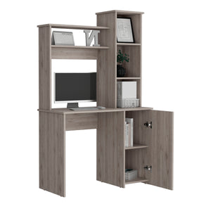 English Elm Carson Grey Computer Desk with Hutch, 25.8" Work Surface, Single Door Cabinet & 3-Tier Shelves B070P188878