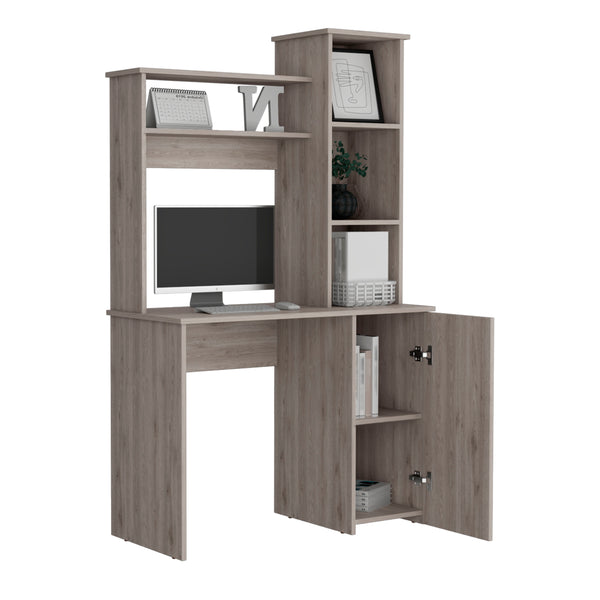 English Elm Carson Grey Computer Desk with Hutch, 25.8" Work Surface, Single Door Cabinet & 3-Tier Shelves B070P188878