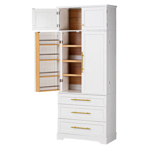 English Elm K&k Farmhouse Pantry Cabinet Tall Freestanding Kitchen Storage with Drawers Shelves White N707P356569W