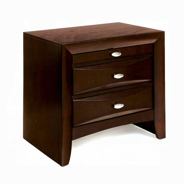 English Elm 1pc Espresso Finish Nightstand with 2 Drawers & Pull-Out Tray, Dovetail Joinery, Beveled Fronts B2741P321720