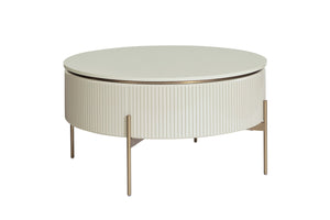Sunpan Paloma Luxurious Lift Top Coffee Table with Gold Stainless Steel Legs - High Gloss Cream Elegance