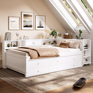 English Elm Twin Daybed Pine Frame with Trundle Desk Hutch Shelves and Storage for Kids Rooms White W1580S00458