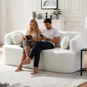 English Elm Loveseat Chenille Upholstered Sofa Compact Foam Seating for Small Apartments and Dens Beige W5385P454888