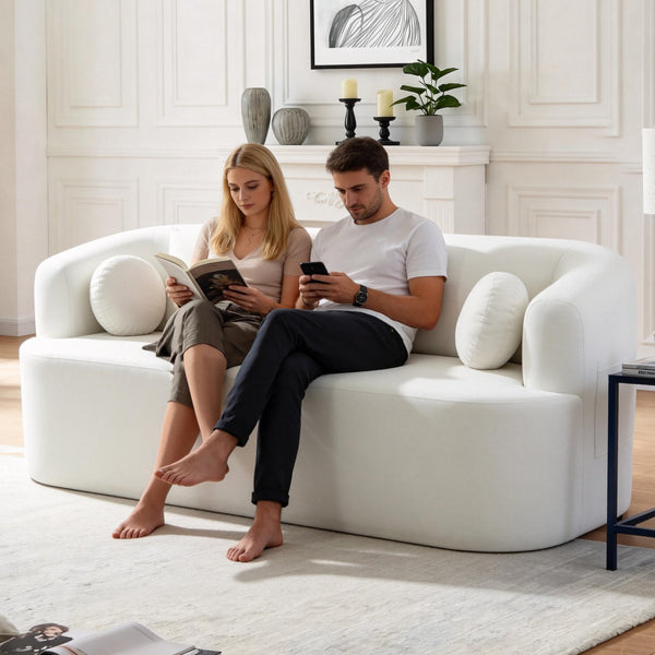 English Elm Loveseat Chenille Upholstered Sofa Compact Foam Seating for Small Apartments and Dens Beige W5385P454888