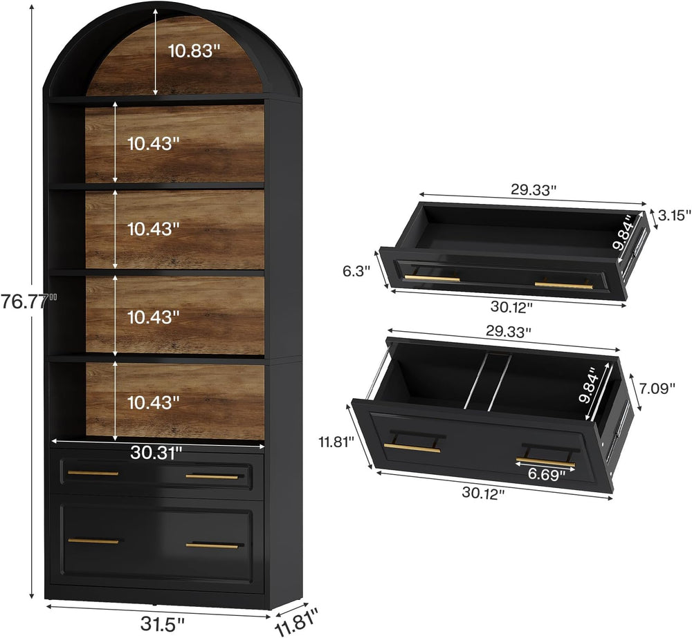 English Elm Open Five Tier Industrial Bookshelf with Steel Frame and Warm Brown Wood Finish T3971P456697
