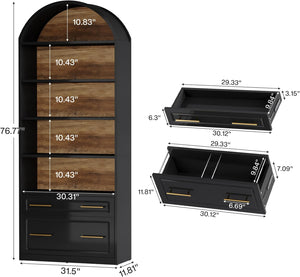 English Elm Open Five Tier Industrial Bookshelf with Steel Frame and Warm Brown Wood Finish T3971P456697