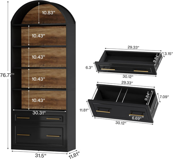 English Elm Open Five Tier Industrial Bookshelf with Steel Frame and Warm Brown Wood Finish T3971P456697