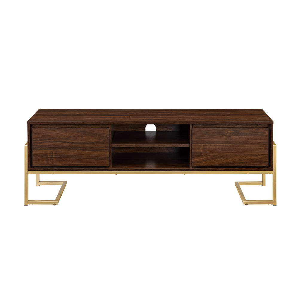English Elm Walker Edison - Modern Glam 2-Drawer TV Stand Dark Walnut for TVs up to 65" — Gold Base, Cord Management, Adjustable Storage B185P169246