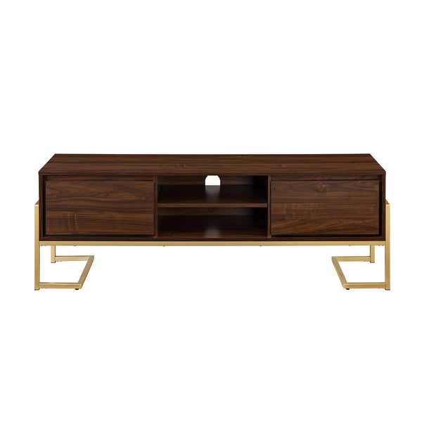 English Elm Walker Edison - Modern Glam 2-Drawer TV Stand Dark Walnut for TVs up to 65" — Gold Base, Cord Management, Adjustable Storage B185P169246