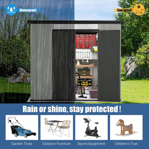 English Elm 6x8ft Outdoor Resin Storage Shed with Skylight Vented Gable Roof and Lockable Doors W1859S00173