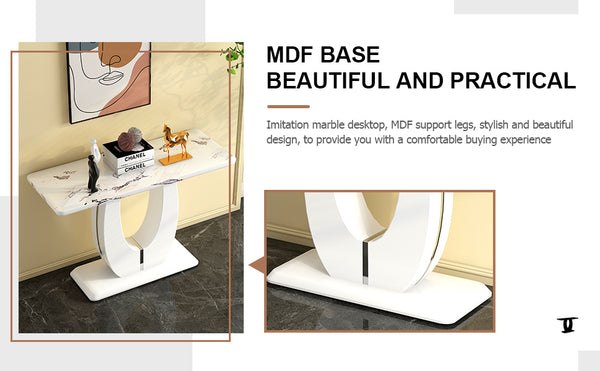 English Elm Modern Glossy White Rectangular Counter Bar Table 47.24"x18.11"x29.52" — Durable MDF, Easy Assembly, Multiuse Decor W1151S00487