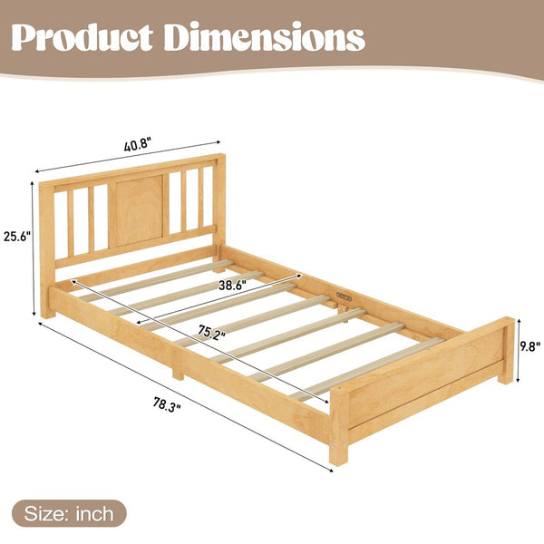 English Elm Twin Low Profile Floor Bed with Guardrails Pine Wood Frame Minimalist Bedroom Natural W1580P438799