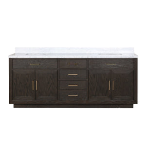 English Elm Brown Oak Double Bath Vanity With Luxurious Carrara Marble Top – Ample Storage & Easy Assembly! B2731P257847