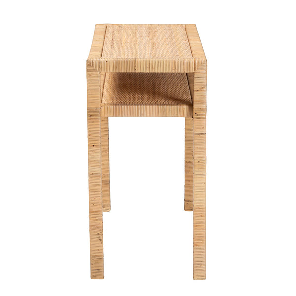English Elm Bohemian Rattan Panel Acacia Wood Console Table with Open Shelf for Entryway B2750P420407