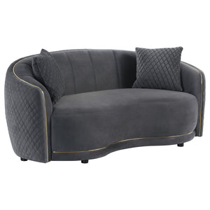 English Elm Lorraine Art Deco Loveseat with Diamond Tufting Gold Trim and Curved Upholstered Frame B062P440451