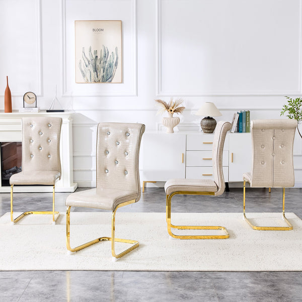 English Elm Luxury Pu Upholstered Dining Chair Set of 4 with Channel Stitching and Metal Legs Beige W1512P491872