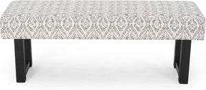 English Elm Christopher Knight Home® - Ashford Boho Fabric Bench White+Black - 48" Rubberwood Modern Vintage Accent Seating, Durable Comfort N778P187098B