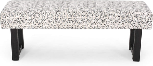 English Elm Christopher Knight Home® - Ashford Boho Fabric Bench White+Black - 48" Rubberwood Modern Vintage Accent Seating, Durable Comfort N778P187098B