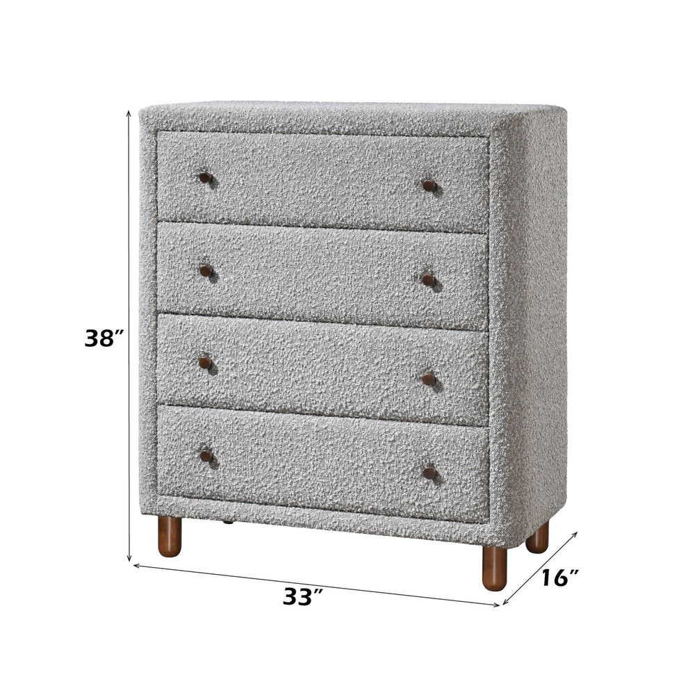 English Elm Cleo Gray Boucle Chest with 4 Smooth-Glide Drawers, Upholstered Contemporary Storage Chest, Gray B2726P286617