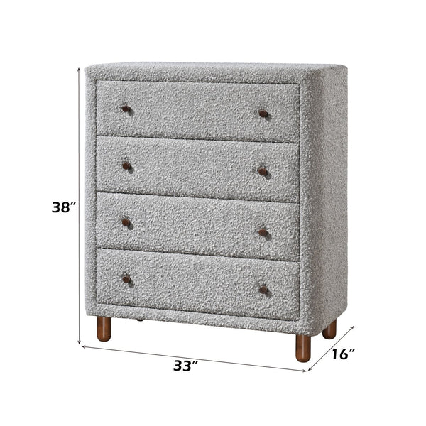 English Elm Cleo Gray Boucle Chest with 4 Smooth-Glide Drawers, Upholstered Contemporary Storage Chest, Gray B2726P286617