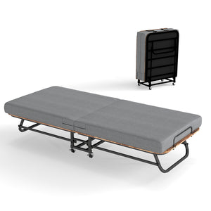 English Elm Portable Folding Guest Bed with Memory Foam and Reinforced Steel Frame on Locking Wheels T3963P447221