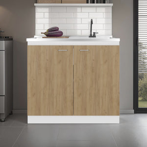 English Elm Utility Sink Base Cabinet with Two Doors Shelved Storage White Oak Laundry Room B097S00260