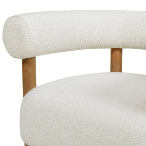 English Elm Jennifer Taylor Home - Fuji Plush 37" Mid Century Barrel Arm Chair in Ivory Bouclé — Wide 28" Seat, Solid Rubberwood Legs B2719P238263
