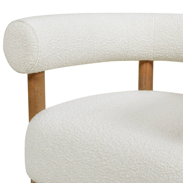 English Elm Jennifer Taylor Home - Fuji Plush 37" Mid Century Barrel Arm Chair in Ivory Bouclé — Wide 28" Seat, Solid Rubberwood Legs B2719P238263