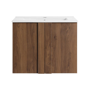 English Elm 24" Wall Mounted Bathroom Vanity Dark Oak Open Shelf Ceramic Sink Soft Close Door W3450P435834