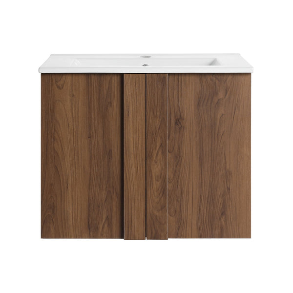 English Elm 24" Wall Mounted Bathroom Vanity Dark Oak Open Shelf Ceramic Sink Soft Close Door W3450P435834