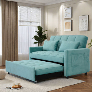 English Elm 55.2" Velvet Two Seater Sofa Bed with Adjustable Backrest, 3 USB Ports, Side Pockets, Space-Saving Lounge (Peacock Blue) W1183138561