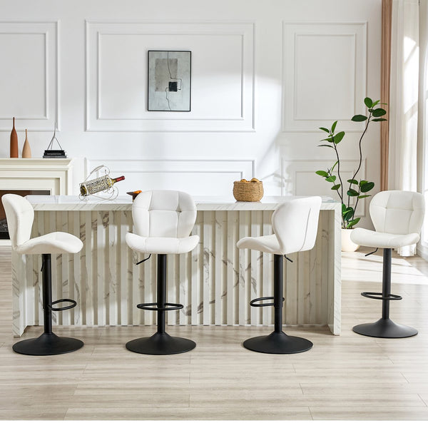 English Elm Set of 2 Tufted Pu Swivel Barstools Adjustable Height White Cushioned Kitchen Seating W3875P382614