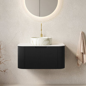 English Elm Muri Floating Bathroom Vanity Plywood Cabinet Sintered Stone Top Oak Drawer Black,Carrara White,Stone White W2615S00398