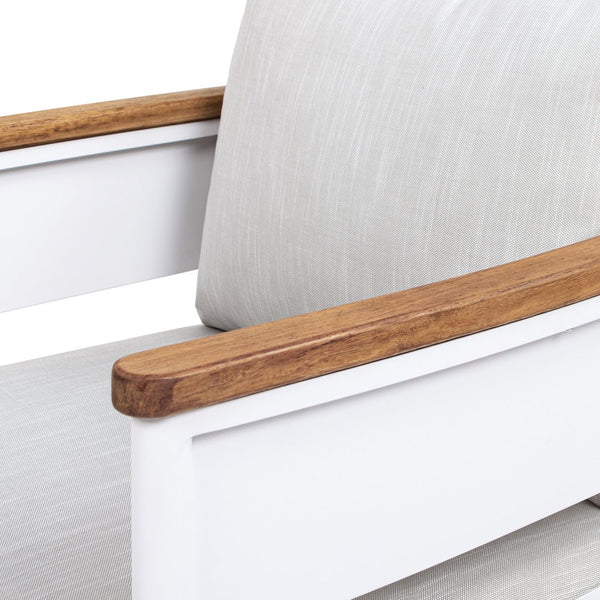 English Elm Jennifer Taylor Home - Rhodes 29" Upholstered Teak + Powder-Coated Aluminum Patio Arm Chair Birch Gray Chenille Cushions Durable Weather-Resistant Stylish Comfort for Outdoor Lounges B2719P321037