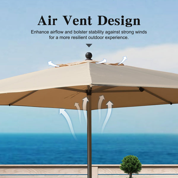 English Elm Rectangle Patio Umbrella with Crank Lift and Tilt, UV-Resistant 180G Polyester Canopy, Ventilated Shade (Base Not Included) Beige W1859P353593