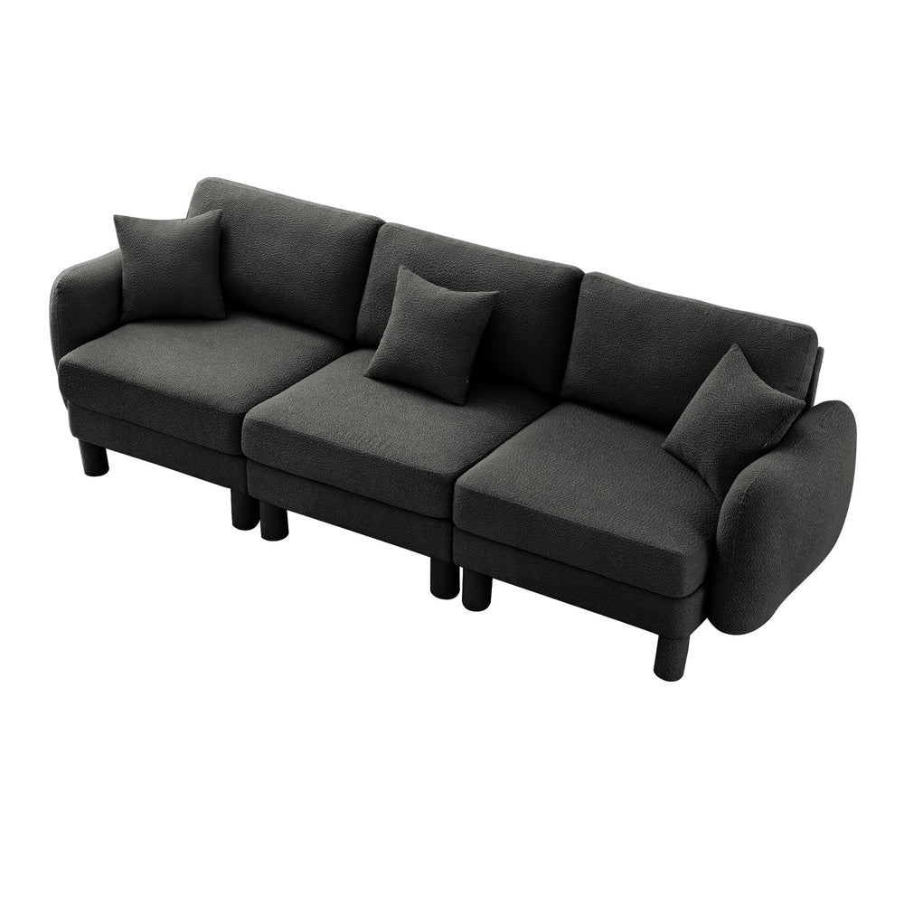 English Elm Boucle 3-Seater Sofa With Shell-Shaped Armrests & Cylindrical Legs - Dark Grey Modern Elegance W3041S00300