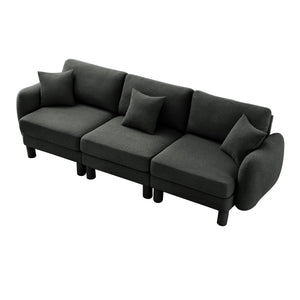 English Elm Boucle 3-Seater Sofa With Shell-Shaped Armrests & Cylindrical Legs - Dark Grey Modern Elegance W3041S00300