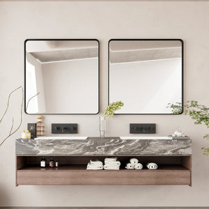 English Elm Wall Mirror 36X36 Inch Square Metal Framed Design For Stylish Bathroom, Bedroom, And Living Decor W1435P241579-GIGA