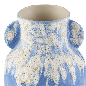 Paros Blue Vase Set of 4 - Artisan Crafted Mediterranean Decor with Reactive Glaze & Coastal Charm