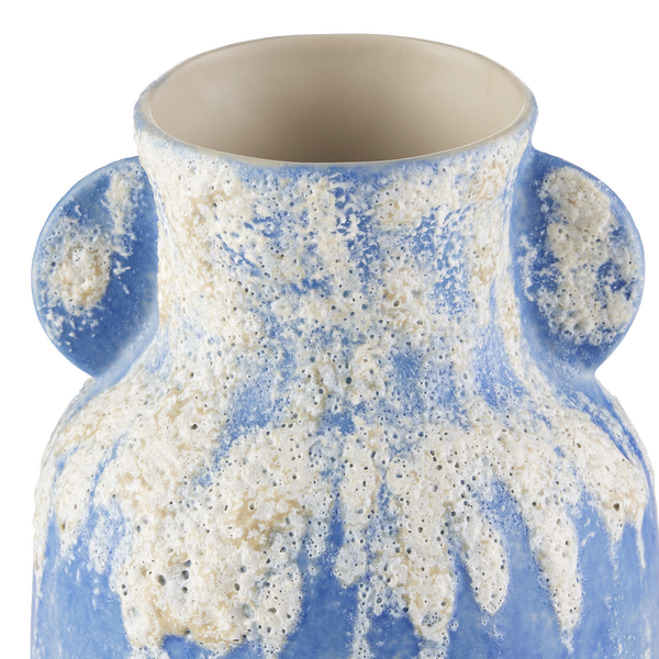 Paros Blue Vase Set of 4 - Artisan Crafted Mediterranean Decor with Reactive Glaze & Coastal Charm