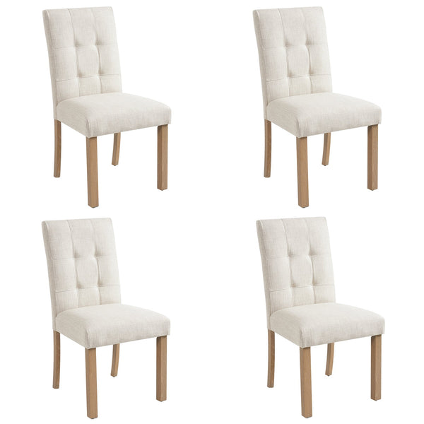 English Elm Wooden Modern Dining Chairs Set of 4 with Upholstered Beige Fabric, Rubber Wood Legs, 250lb Capacity Natural+Beige N752P300578N