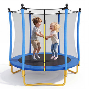 English Elm [without Basketball Hoop] 5.5 Ft Kids Trampoline with Safety Net and Foam Padded Poles Blue N739P443065C