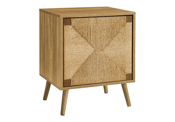 English Elm Accent Table – Modern Light Walnut Laminate With Seagrass Door, Compact Storage For Small Spaces B2710P287033